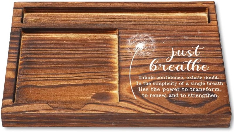 CWGOTC Just Breathe Affirmation Sticky Note Holder, Inspirational Wooden Desk Gift for Women, Mindfulness Office Decor with Dandelion Art, Self Care Motivational Note Pad Holder YCB152 - Image 1